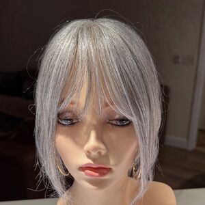 💯% 10” HUMAN Hair Topper With Bangs, Gray/Silver